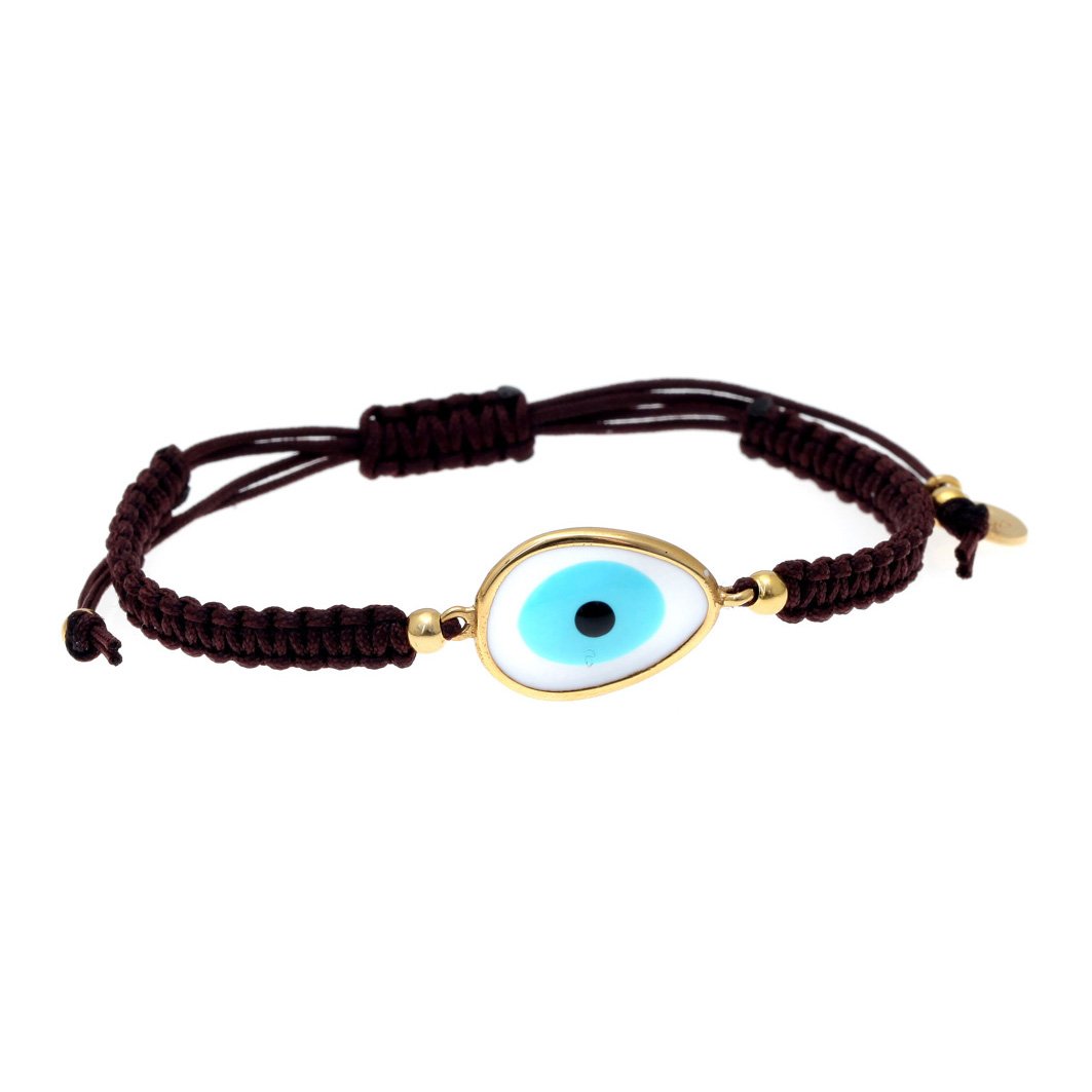 Βραχιόλι ασήμι 925 με επιχρύσωση, με χειροποίητο μάτι από σμάλτο και κορδόνι