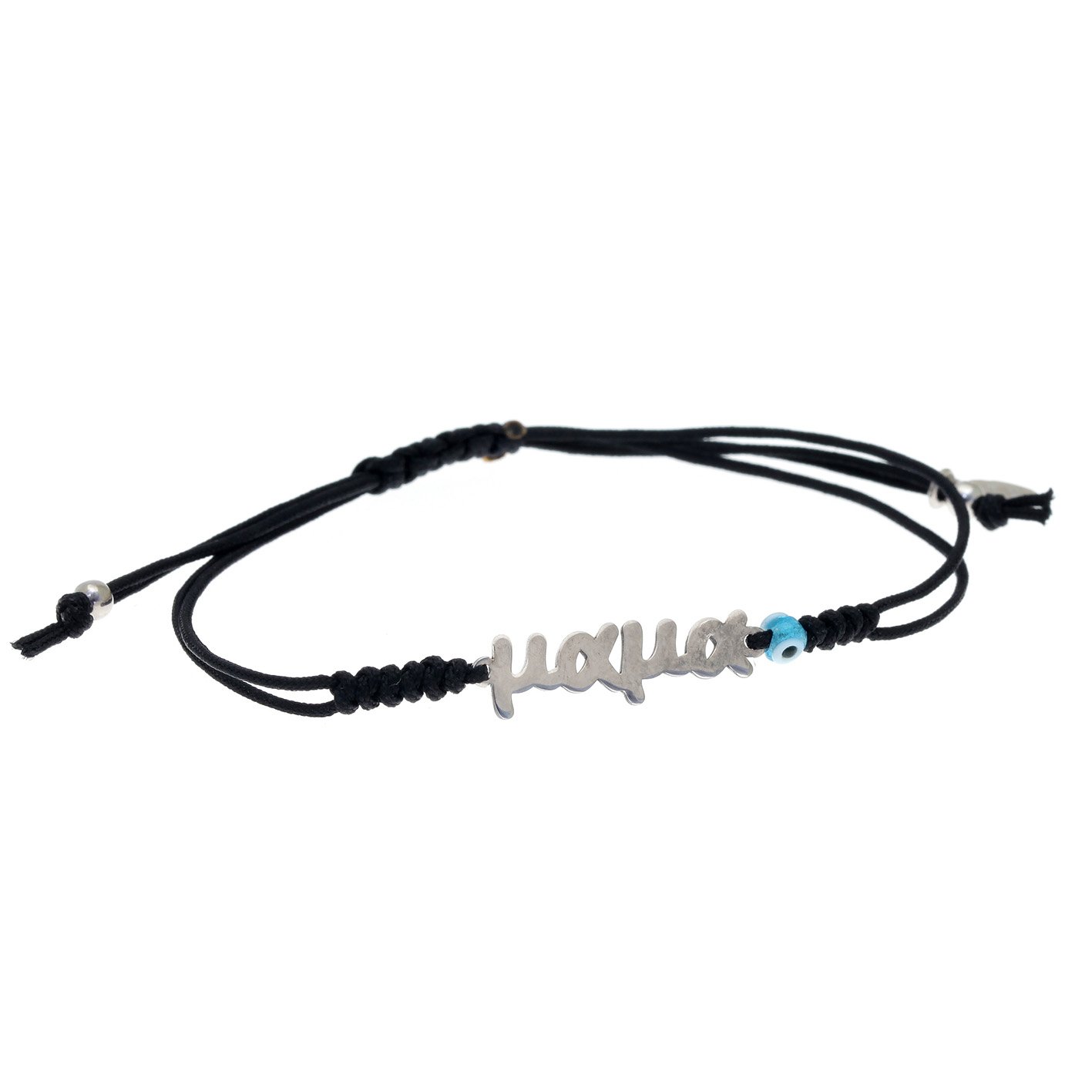 Βραχιόλι ασήμι 925 επιπλατινωμένο με ματάκι και κορδόνι