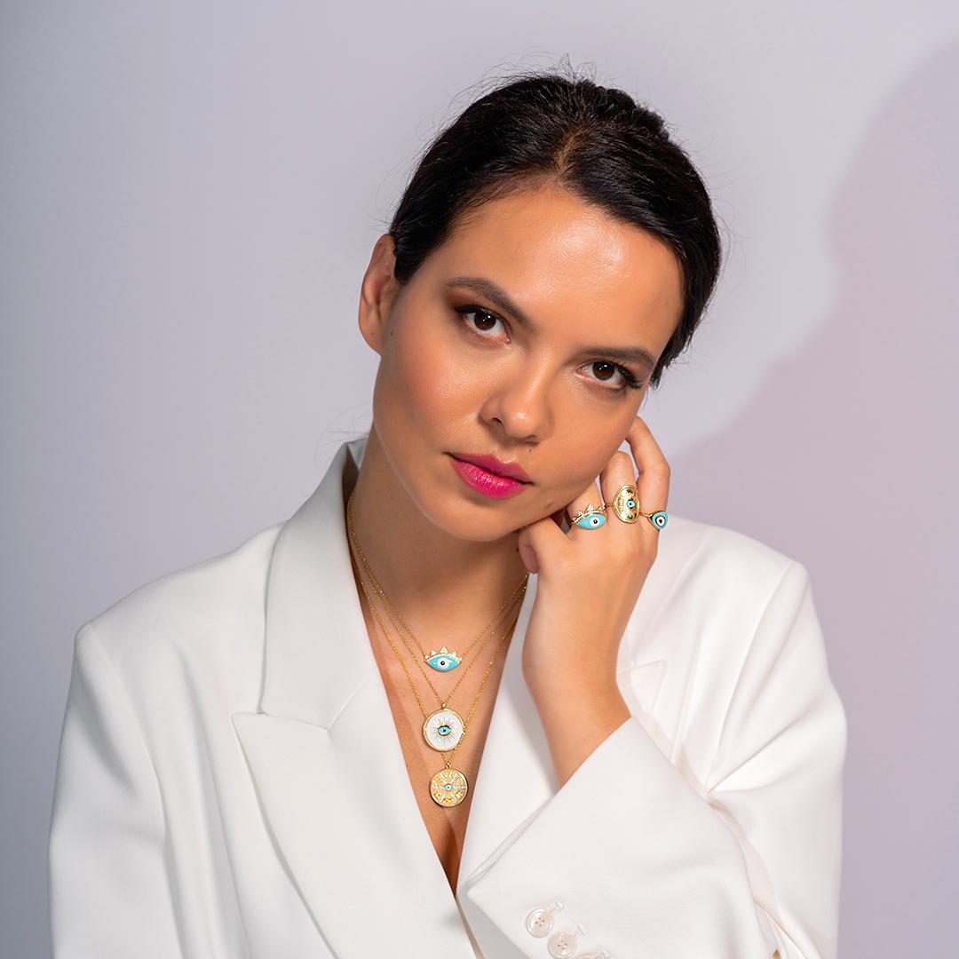 Δαχτυλίδι ασήμι 925 επιχρυσωμένο με χειροποίητο μάτι από σμάλτο