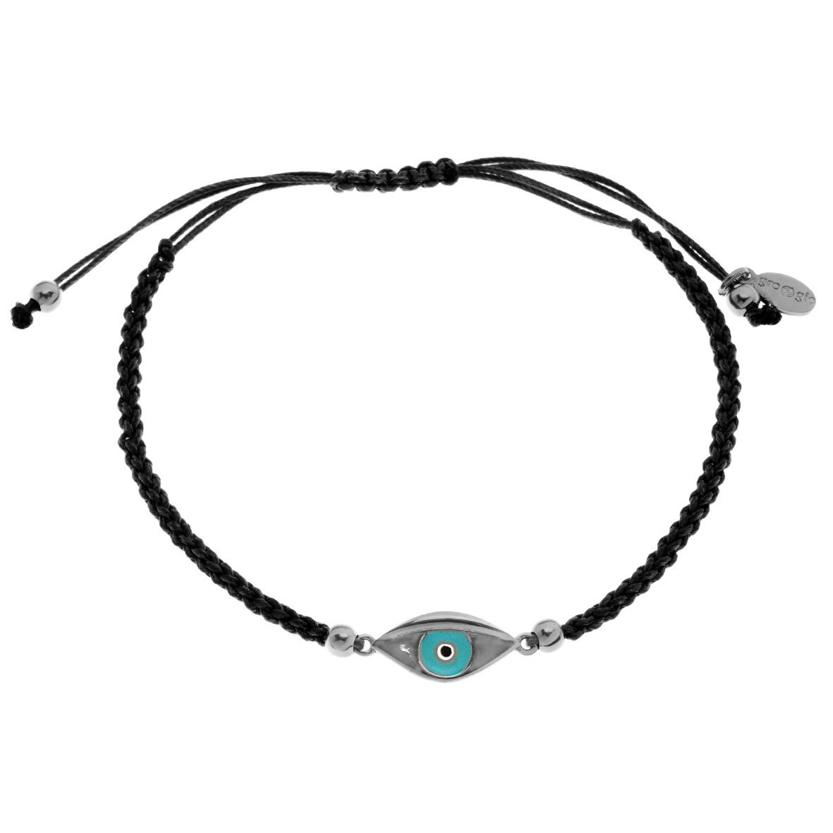 Βραχιόλι ασήμι 925 επιπλατινωμένο με μάτι από σμάλτο και κορδόνι
