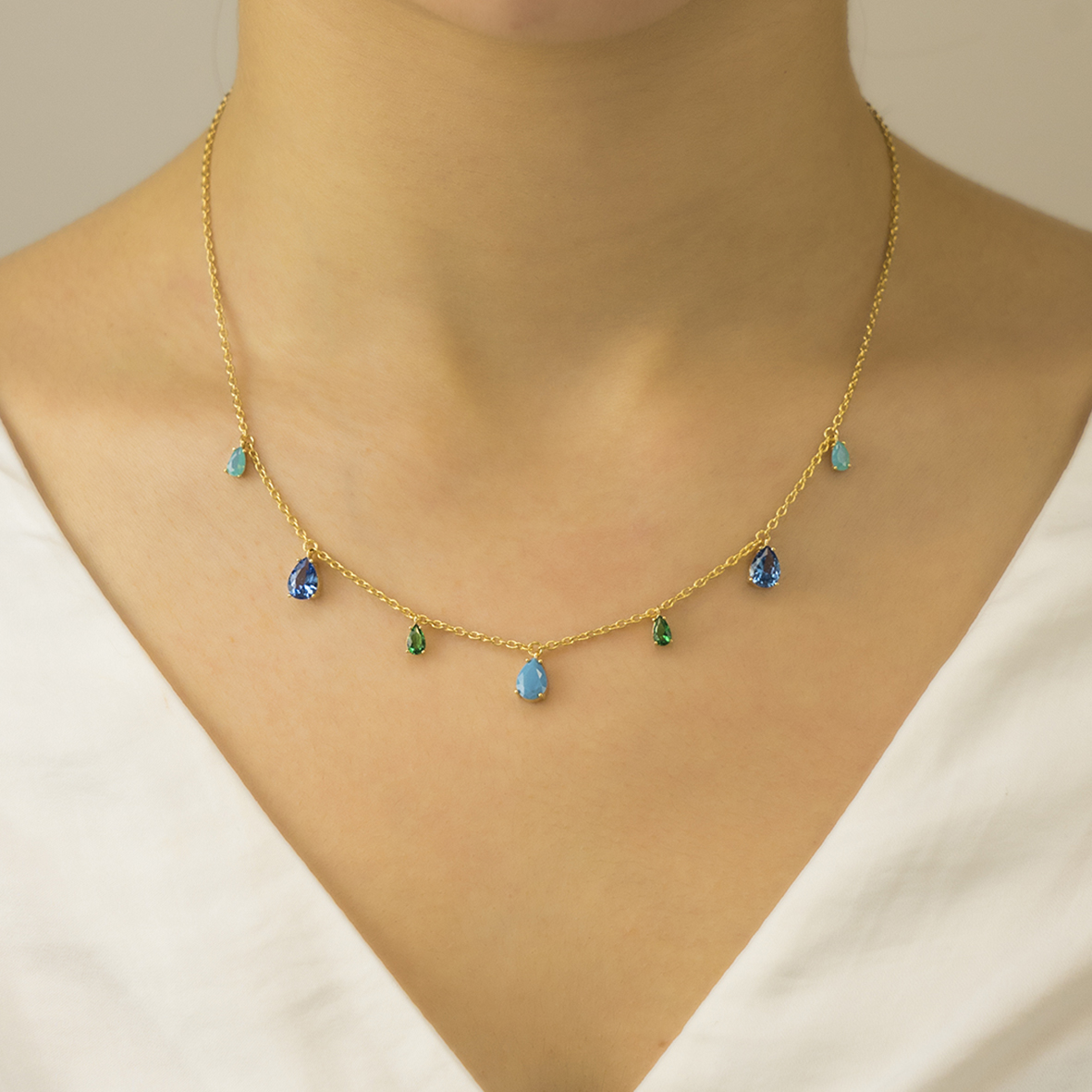 Κολιέ ασήμι 925 επιχρυσωμένο με χρωματιστές πέτρες