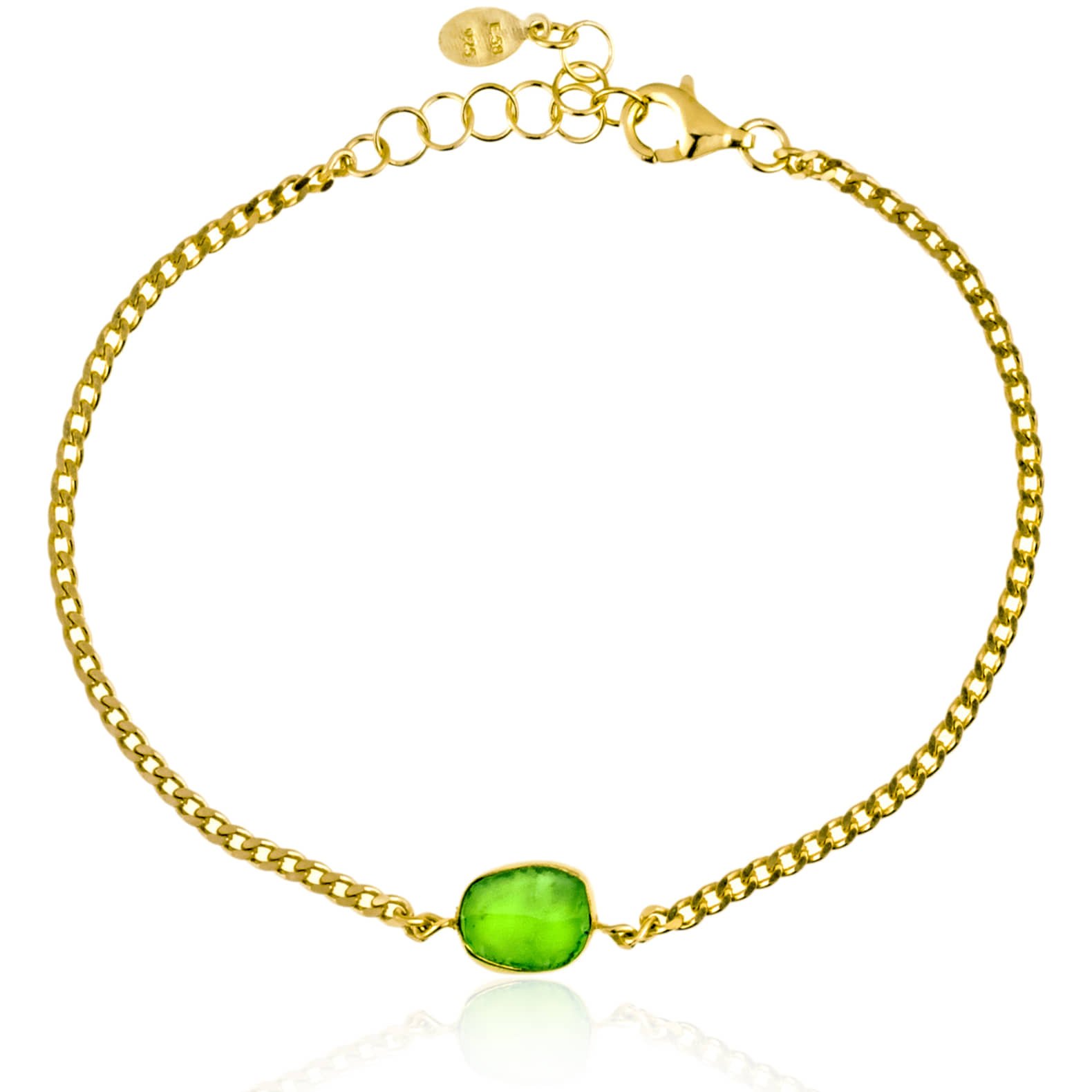 Bracelet silver 925 yellow gold plated with green quartz