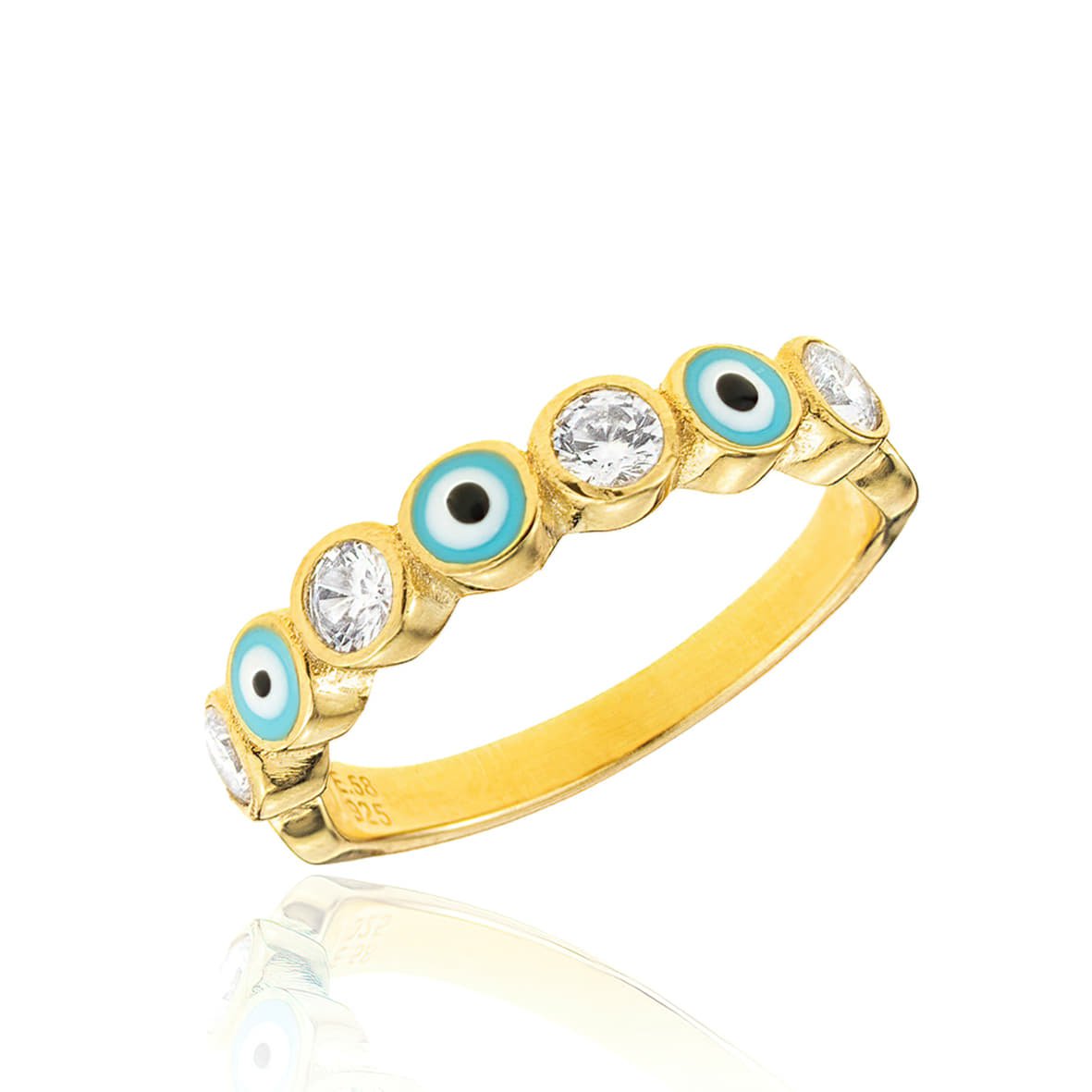 Δαχτυλίδι ασήμι 925 επιχρυσωμένο με χειροποίητο μάτι από σμάλτο και zirconia