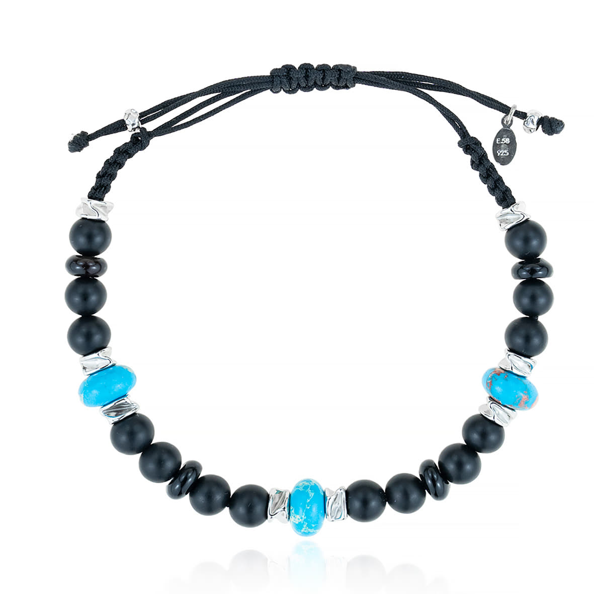 Βραχιόλι ασήμι 925 επιπλατινωμένο με όνυχα και κορδόνι