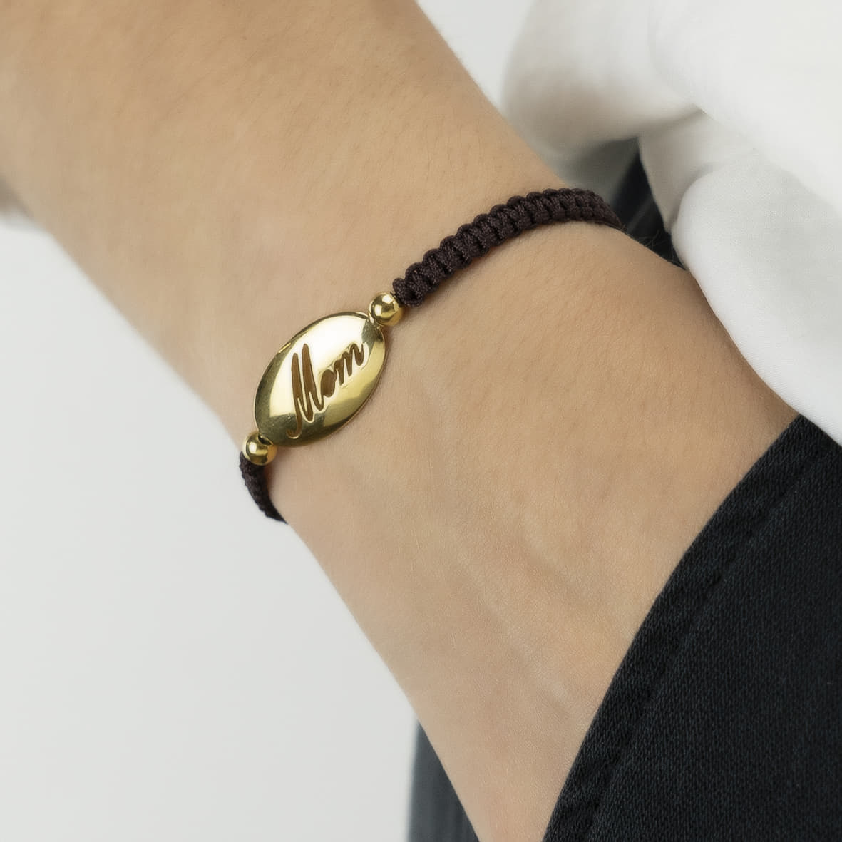 Bracelet silver 925 gold plated "Μom" with cord