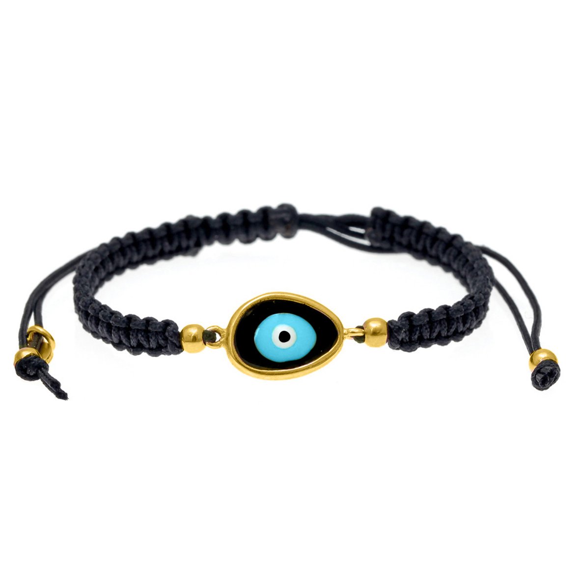 Βραχιόλι ασήμι 925 επιχρυσωμένο με χειροποίητο μάτι από σμάλτο και κορδόνι