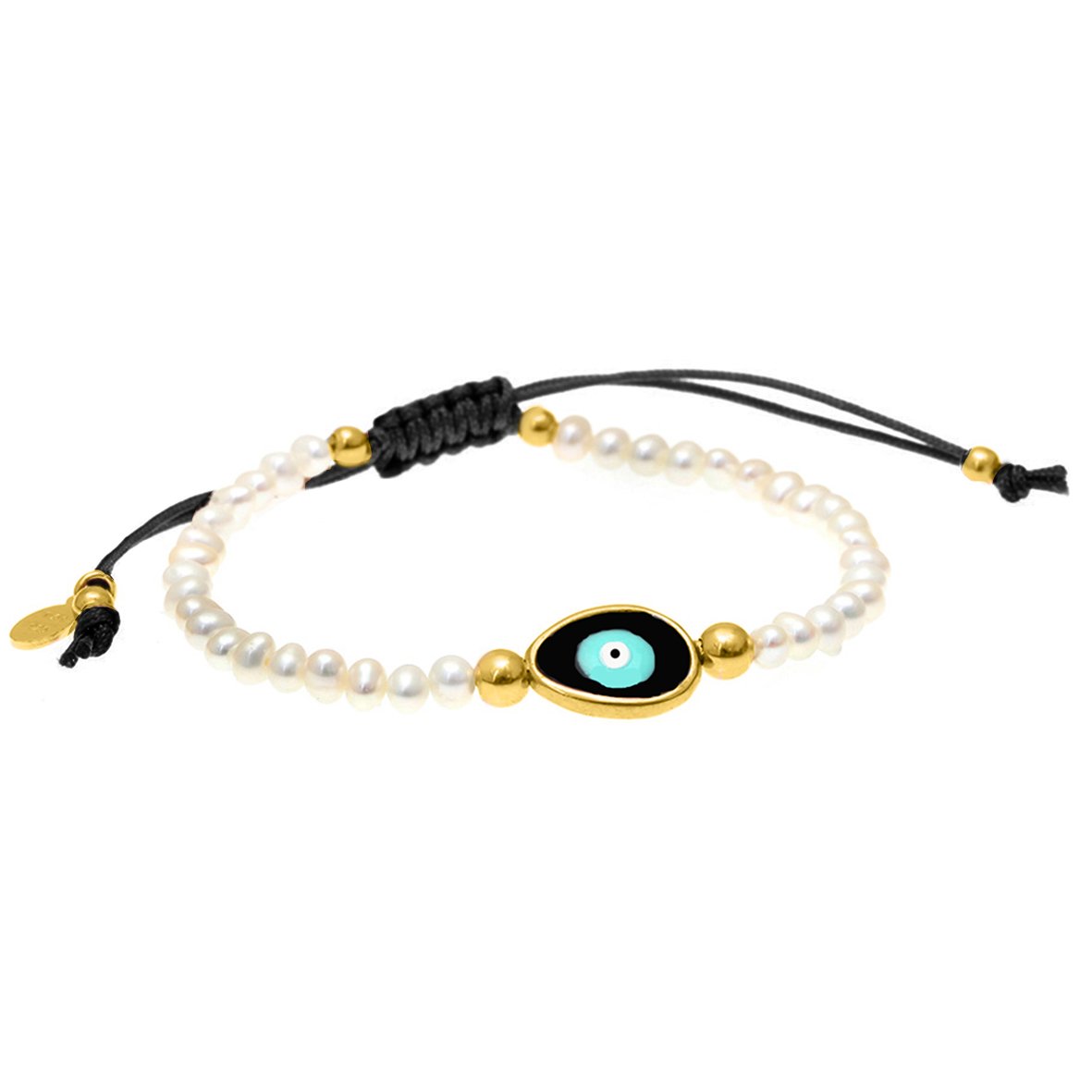 Βραχιόλι ασήμι 925 επιχρυσωμένο με χειροποίητο μάτι από σμάλτο και κορδόνι