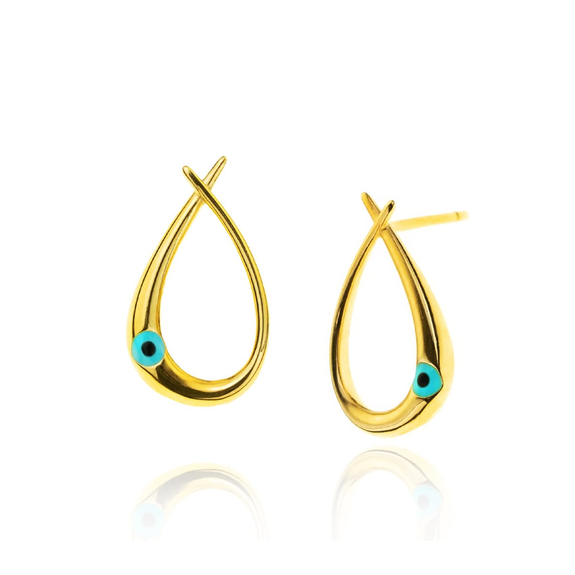 Σκουλαρίκια ασήμι 925 επιχρυσωμένα με ματάκι απο σμάλτο