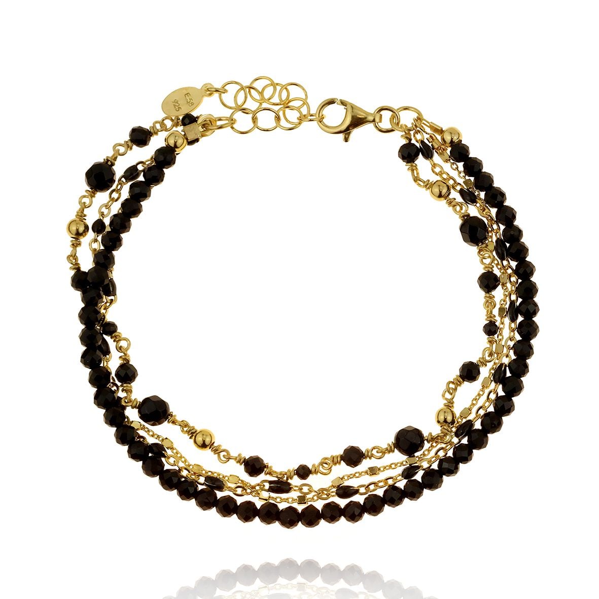 Bracelet silver 925 yellow gold plated with onyx