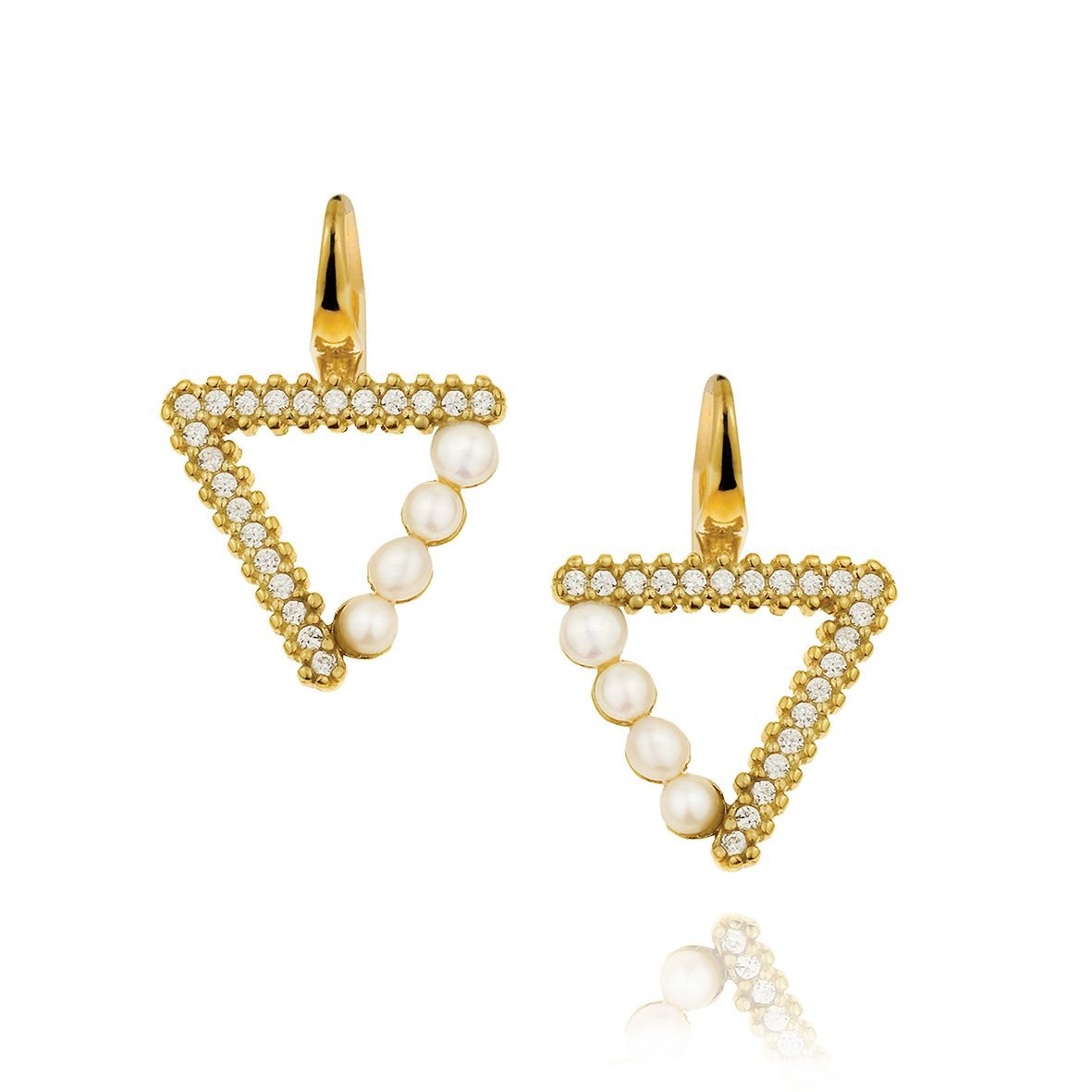 Σκουλαρίκια ασήμι 925 επιχρυσωμένα με zirconia και fresh water peals