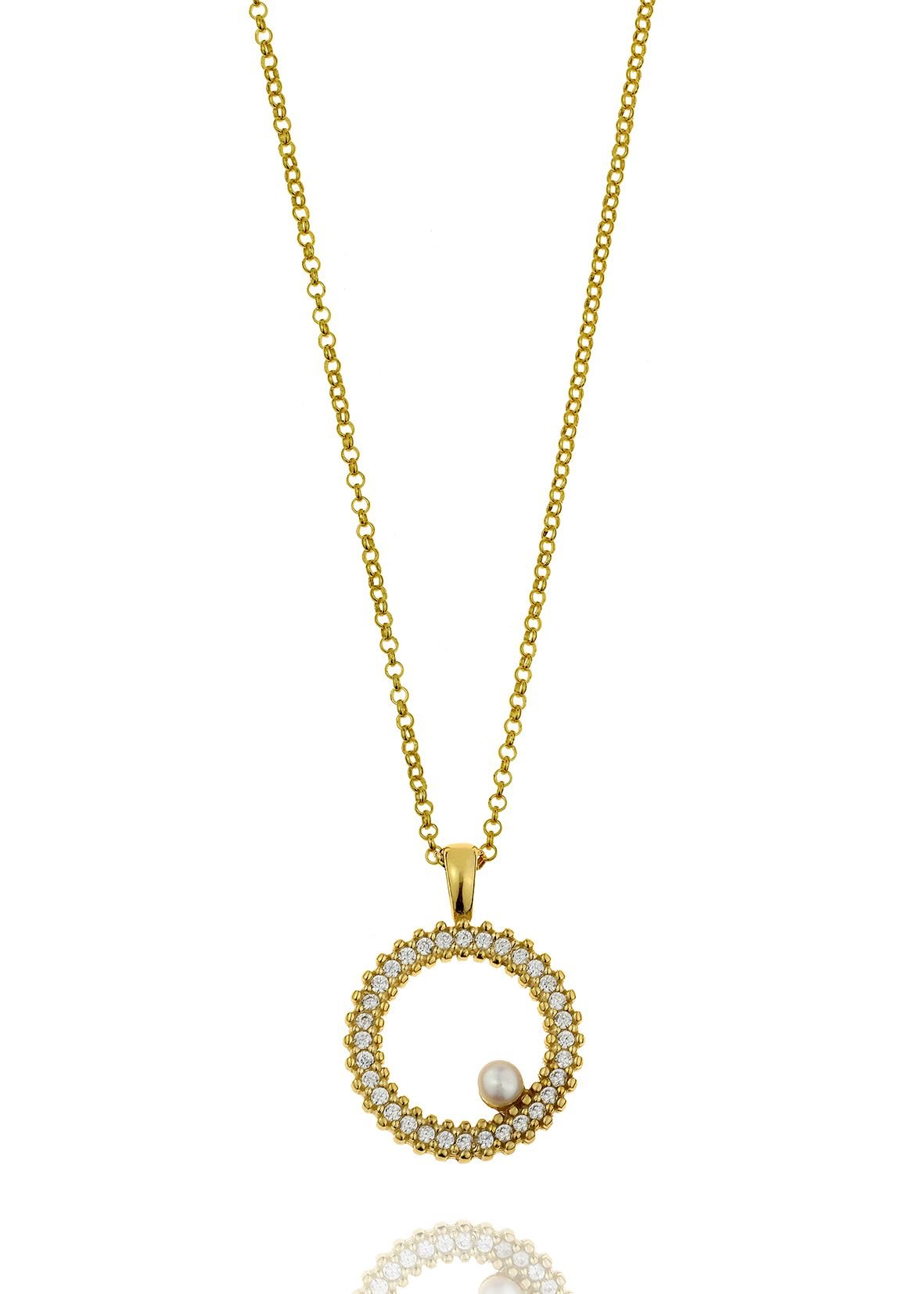 Κολιέ ασήμι 925 επιχρυσωμένο με zirconia και fresh water pearls