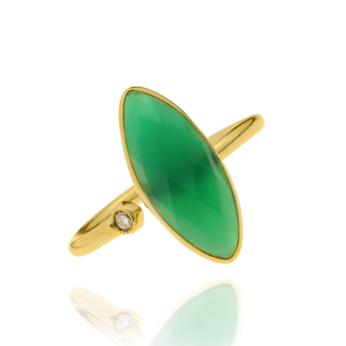 Δαχτυλίδι ασήμι 925 επιχρυσωμένο με green onyx