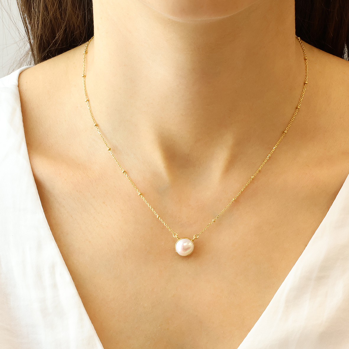 Κολιέ ασήμι 925 επιχρυσωμένο με fresh water pearl