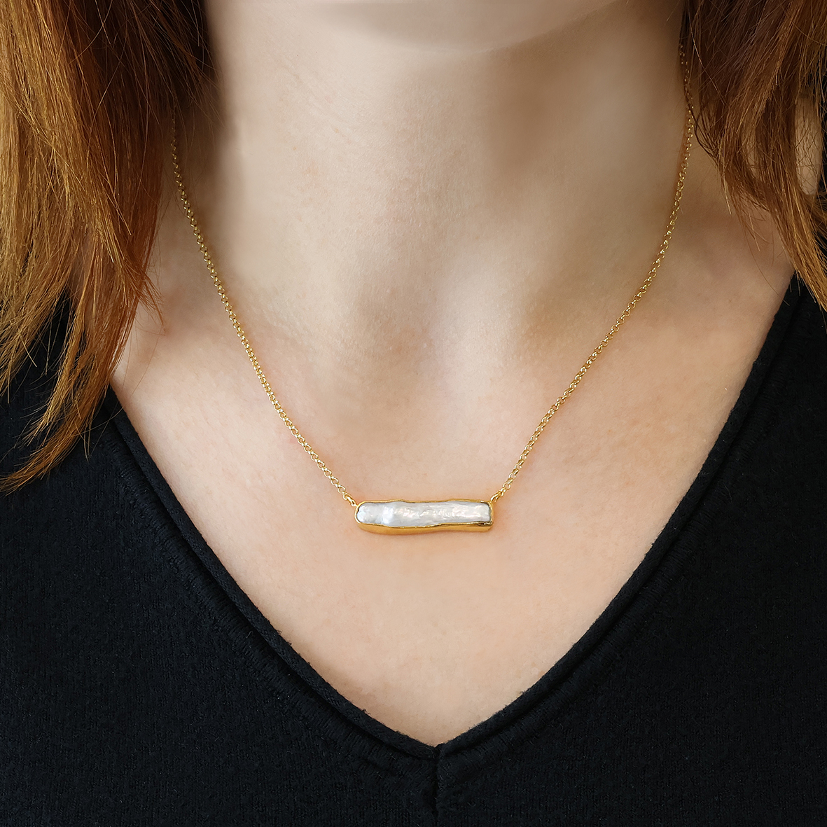 Κολιέ ασήμι 925 επιχρυσωμένο με fresh water pearl