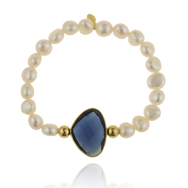 Βραχιόλι ασήμι 925 επιχρυσωμένο με kyanite quartz και μαργαριτάρι