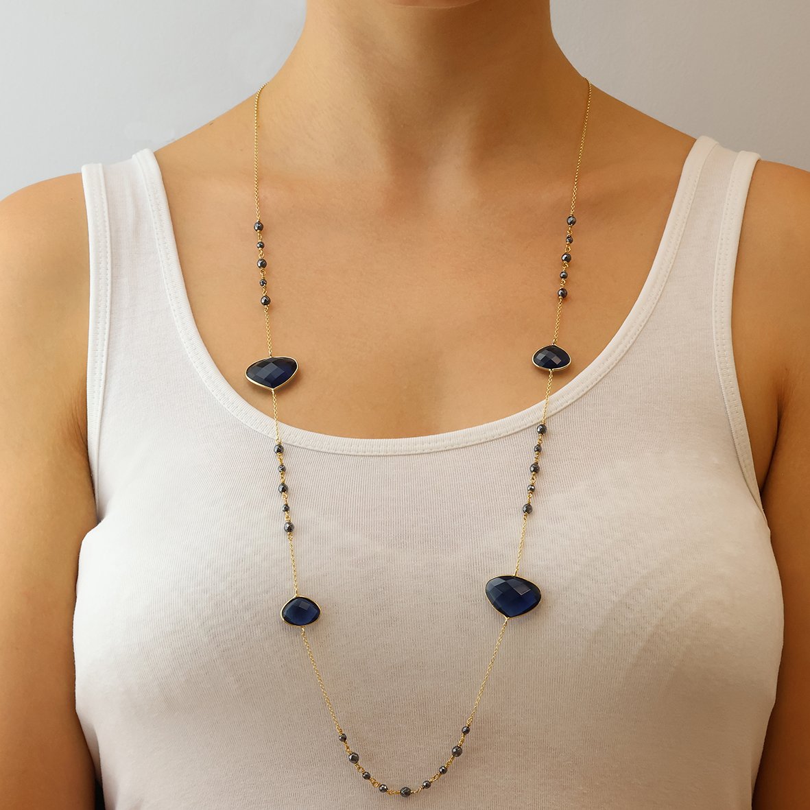 Κολιέ ασήμι 925 επιχρυσωμένο με kyanite quartz και αιματίτη