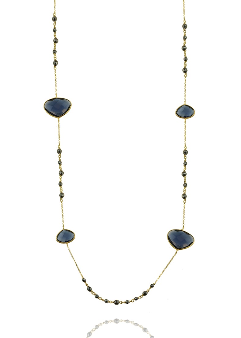 Κολιέ ασήμι 925 επιχρυσωμένο με kyanite quartz και αιματίτη