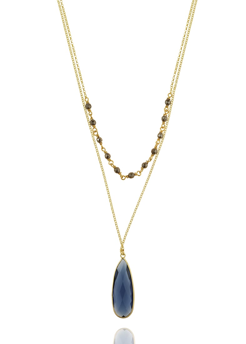 Κολιέ ασήμι 925 επιχρυσωμένο με kyanite quartz και αιματίτη