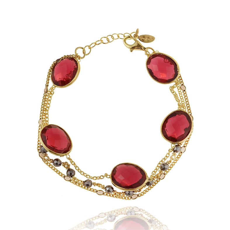 Βραχιόλι ασήμι 925 επιχρυσωμένο με pink tourmaline και αιματίτη