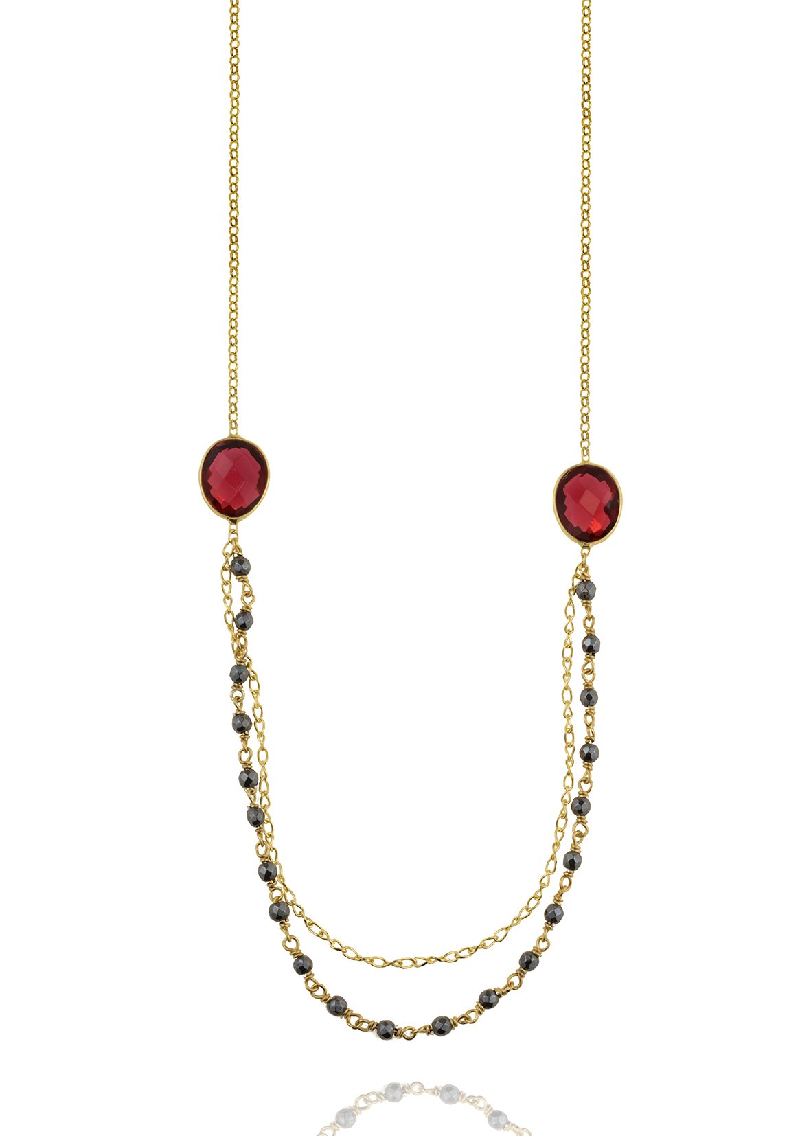 Κολιέ ασήμι 925 επιχρυσωμένο με pink tourmaline και αιματίτη