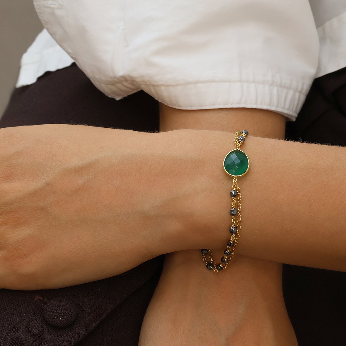 Βραχιόλι ασήμι 925 επιχρυσωμένο με green onyx και αιματίτη