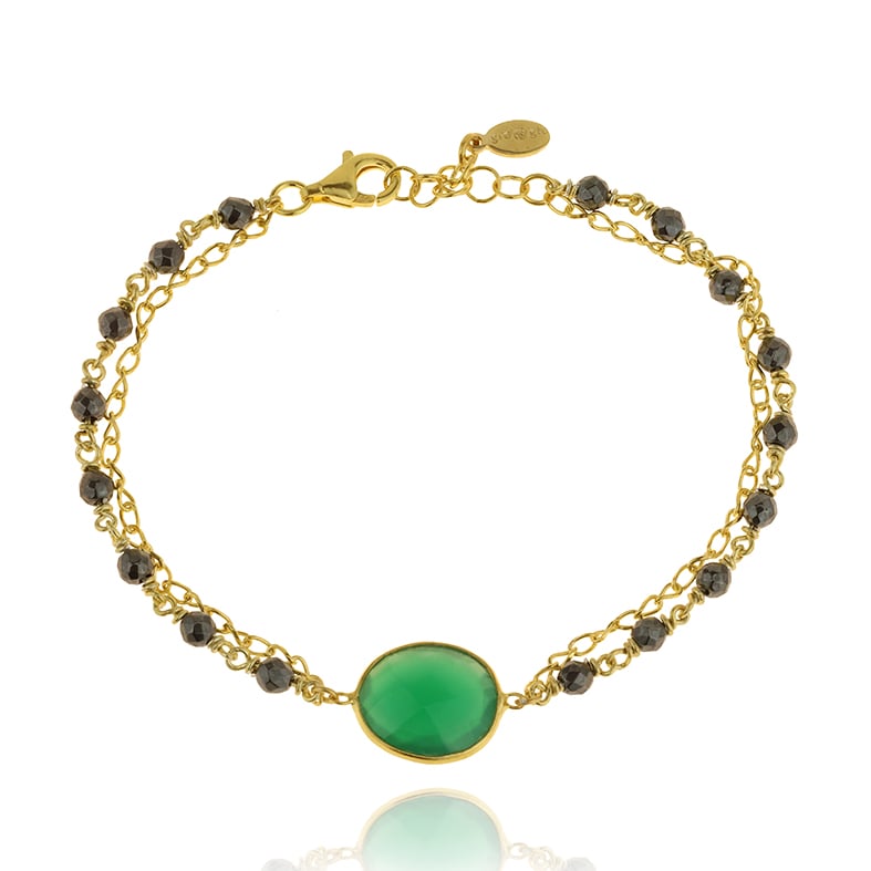 Βραχιόλι ασήμι 925 επιχρυσωμένο με green onyx και αιματίτη