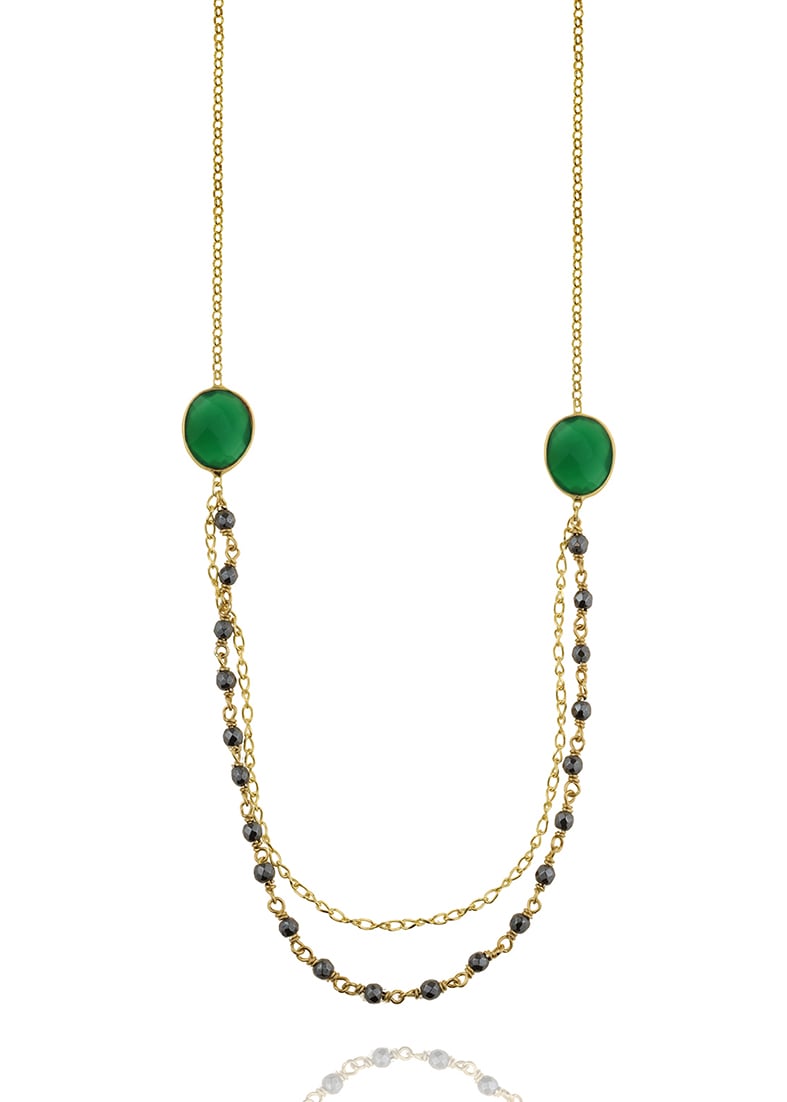 Κολιέ ασήμι 925 επιχρυσωμένο με green onyx και αιματίτη