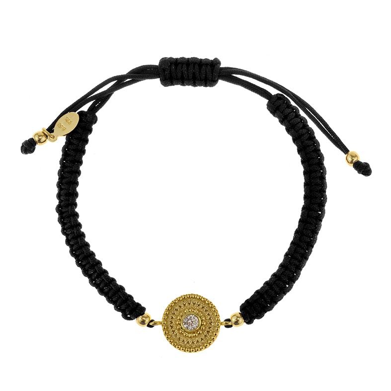 Βραχιόλι ασήμι 925 επιχρύσωμενο με κορδόνι και zirconia