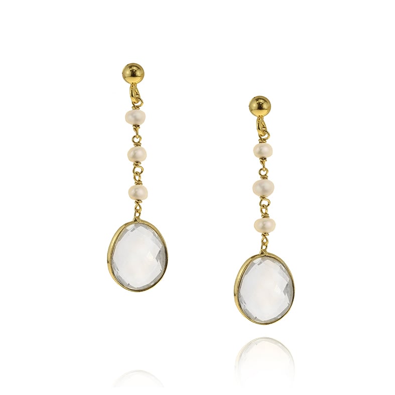 Σκουλαρίκια ασήμι 925 επιχρυσωμένα με white quartz και μαργαριτάρι