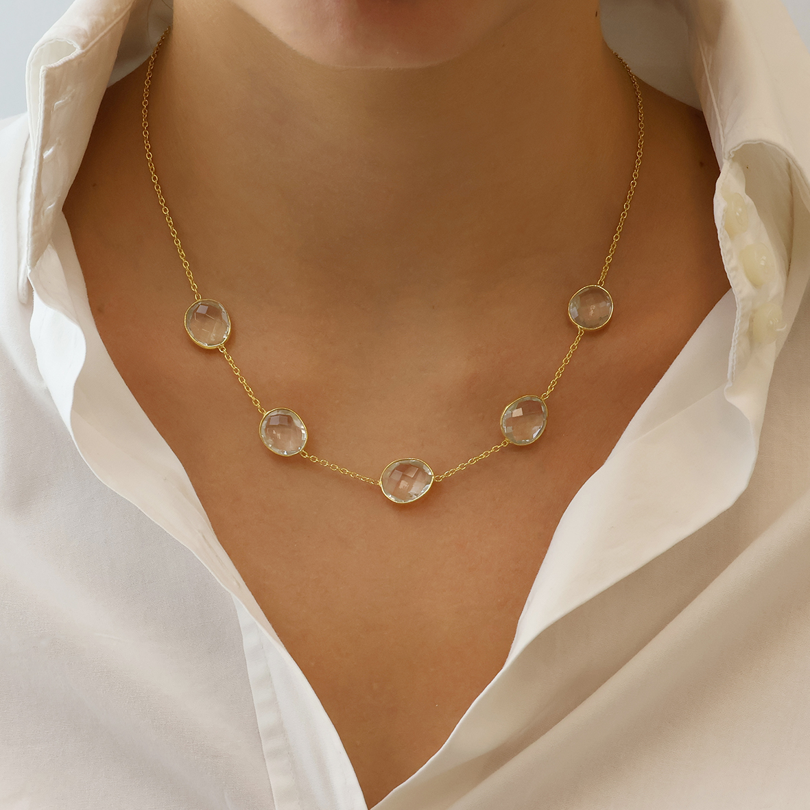 Κολιέ ασήμι 925 επιχρυσωμένο με white quartz