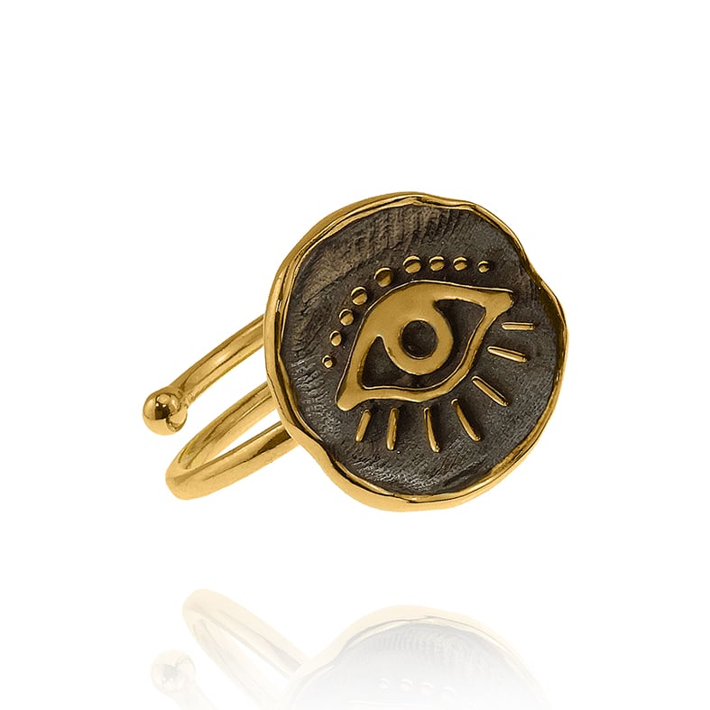 Ring silver 925 yellow gold plated with black rhodium plated