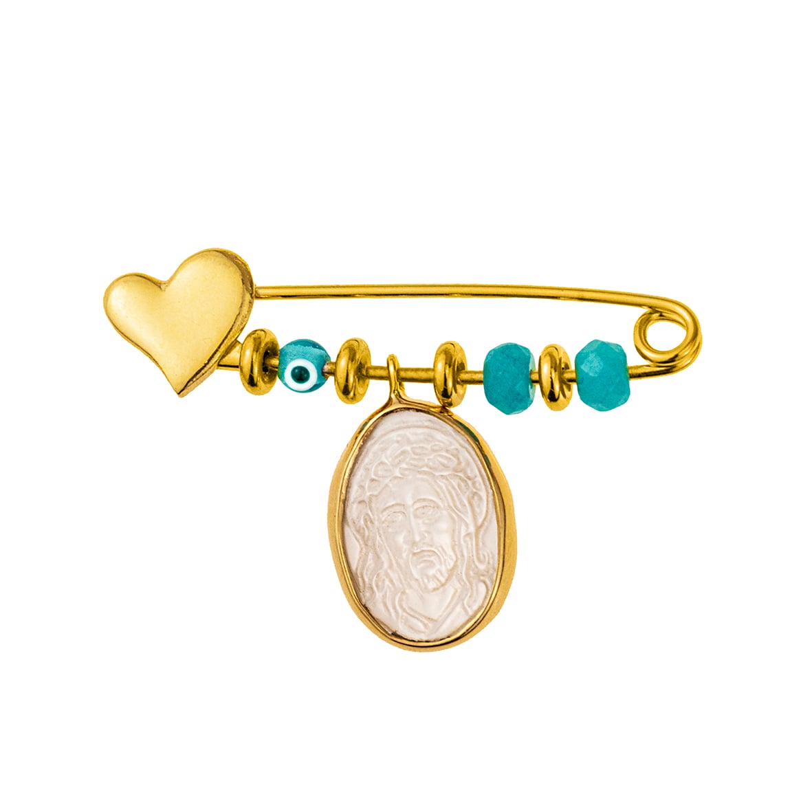 Παραμάνα ασημένια 925 επιχρυσωμένη με κρεμαστά φυλαχτά