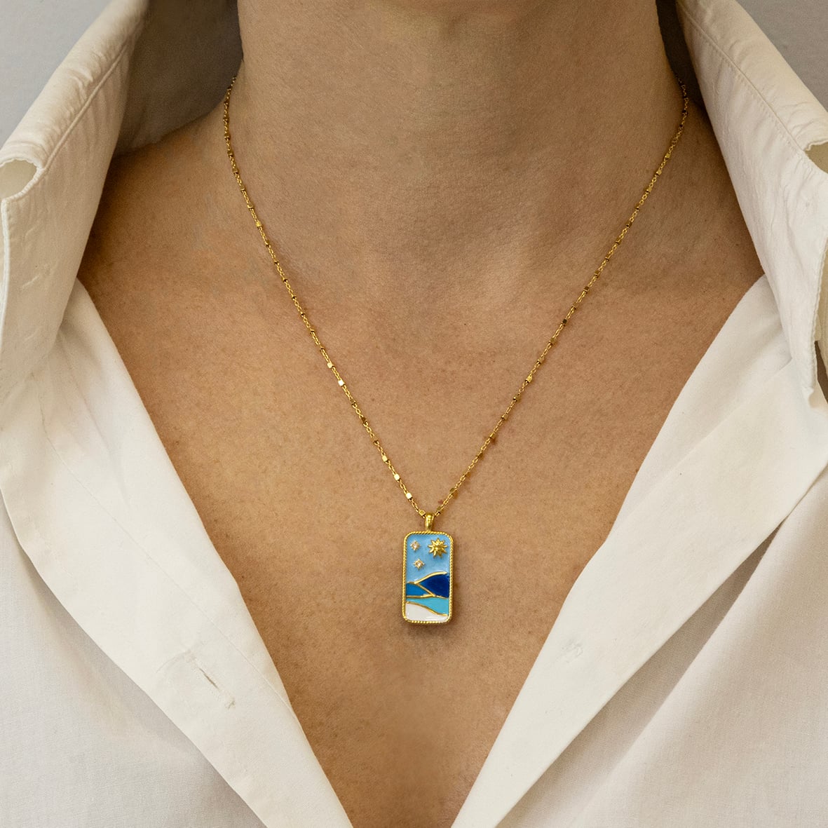 Necklase silver 925 yellow gold plated with enamel