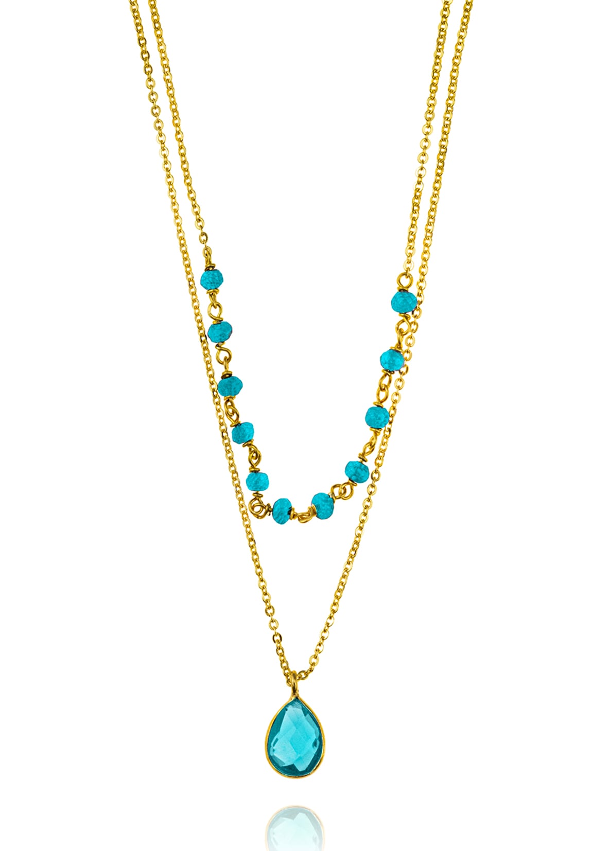 Κολιέ από ορείχαλκο με επιχρύσωση 18 καρατίων με διάφανες πέτρες