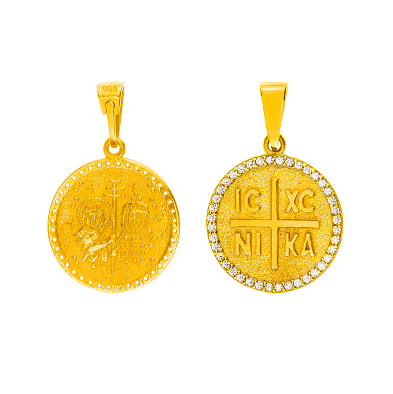 Μενταγιόν ασήμι 925 επιχρυσωμένο με zirconia (κωνσταντινάτο)