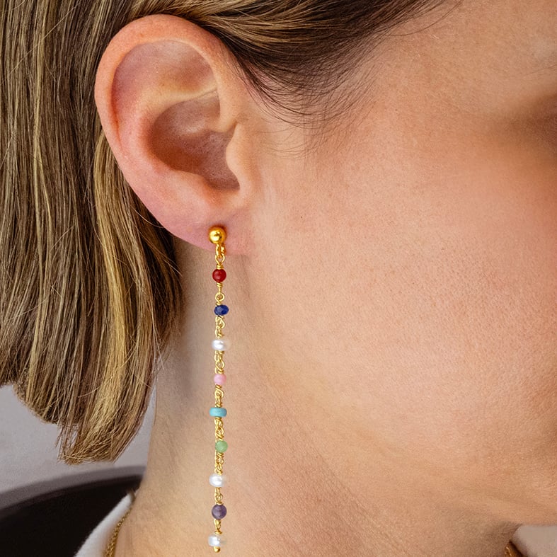 Earring gold plated 18ct brass ring with colored gemstones
