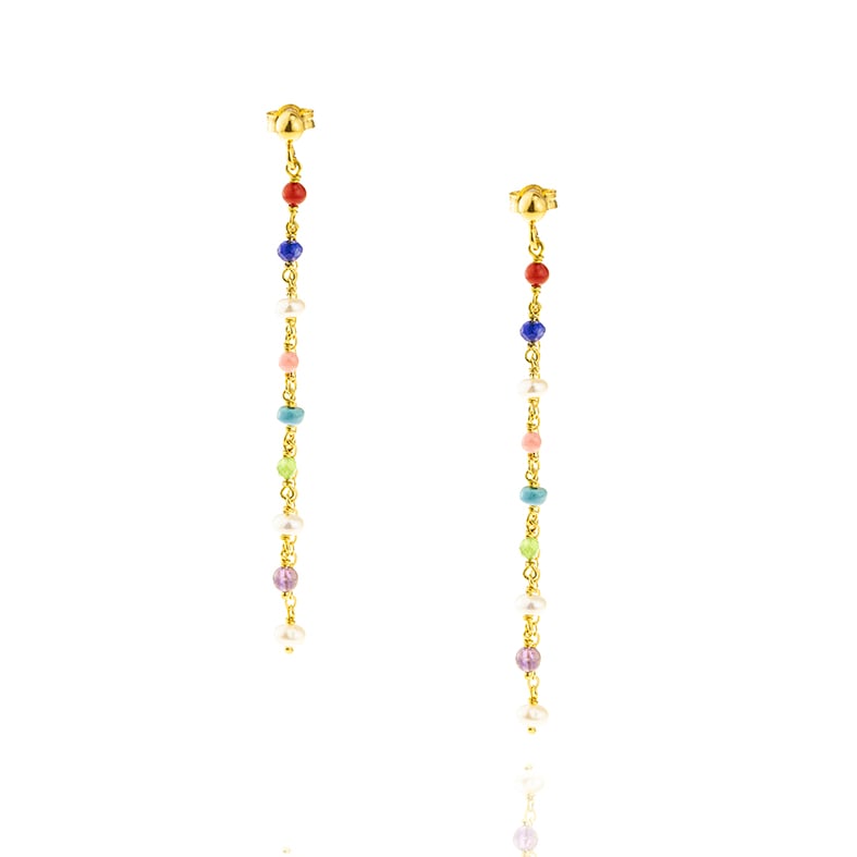 Earring gold plated 18ct brass ring with colored gemstones