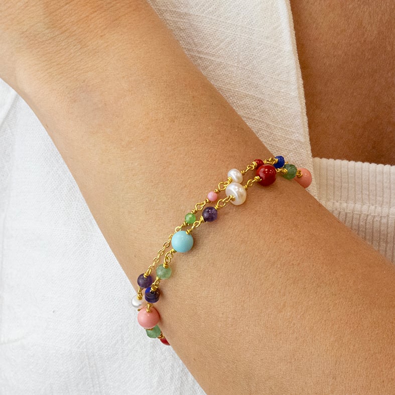 Bracelet gold plated 18ct brass ring with colored gemstones