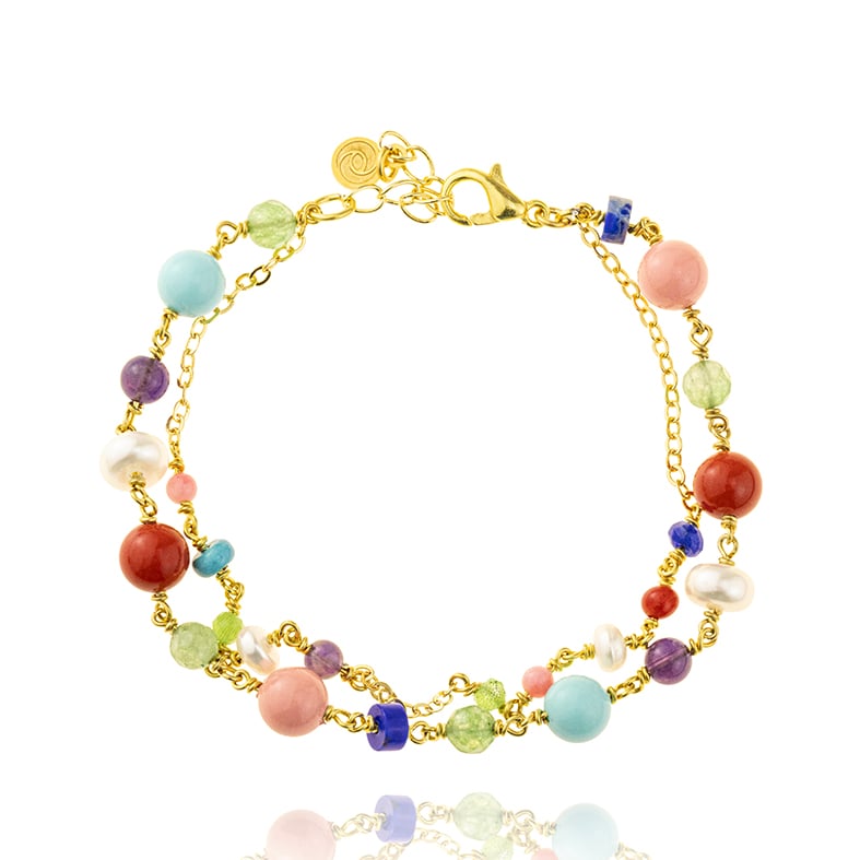 Bracelet gold plated 18ct brass ring with colored gemstones