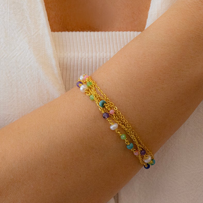 Bracelet gold plated 18ct brass ring with colored gemstones