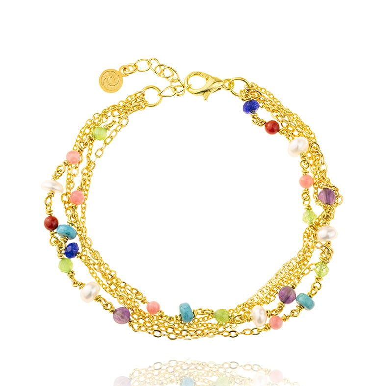 Bracelet gold plated 18ct brass ring with colored gemstones