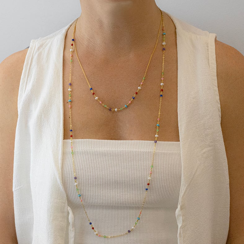 Necklace gold plated 18ct brass ring with colored gemstones