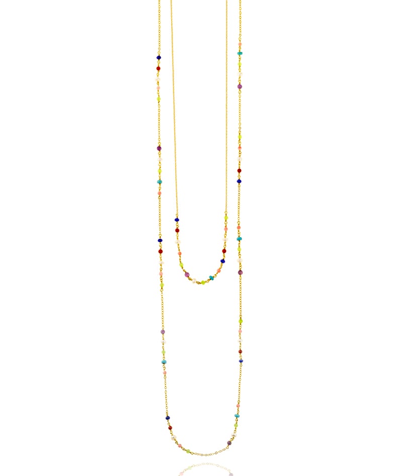 Necklace gold plated 18ct brass ring with colored gemstones