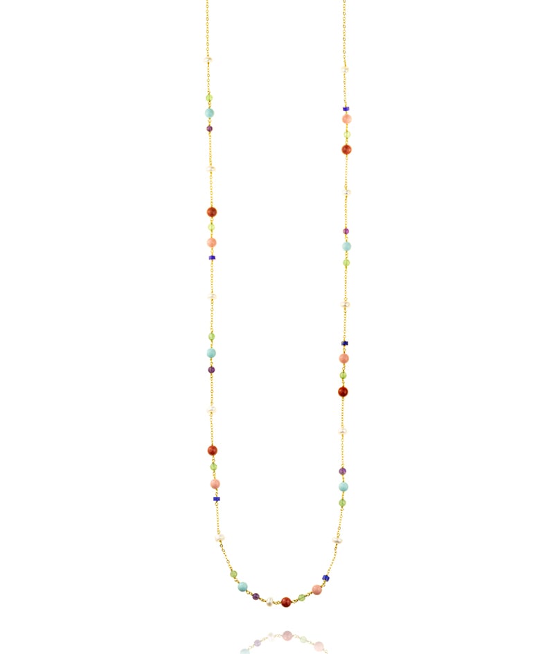 Necklace gold plated 18ct brass ring with colored gemstones