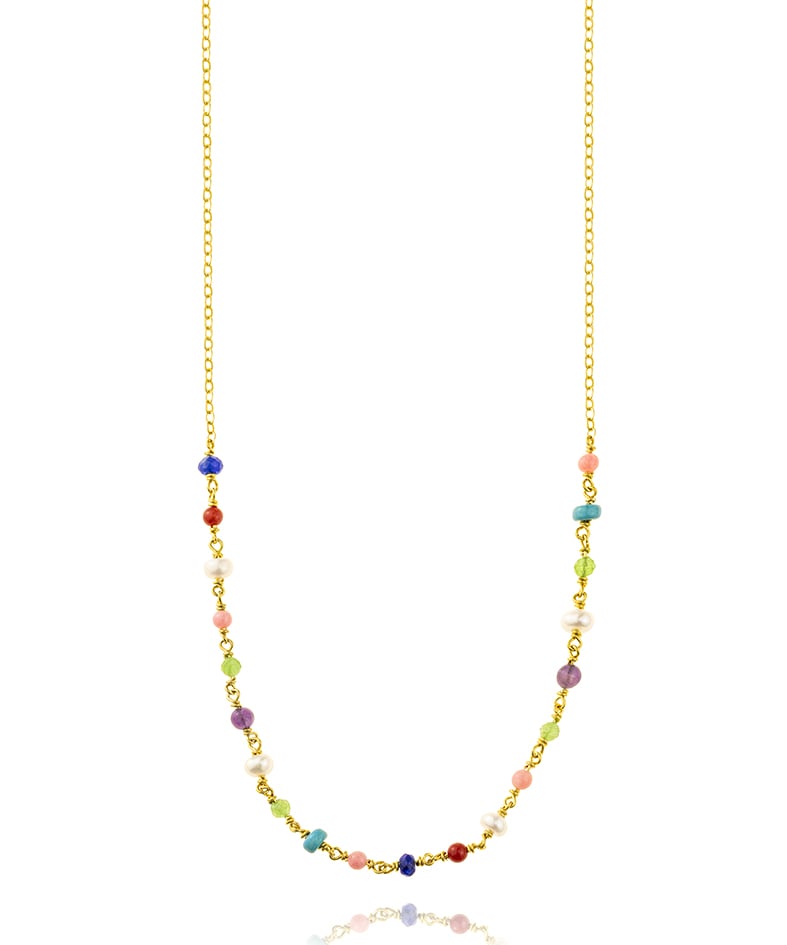 Necklace gold plated 18ct brass ring with colored gemstones