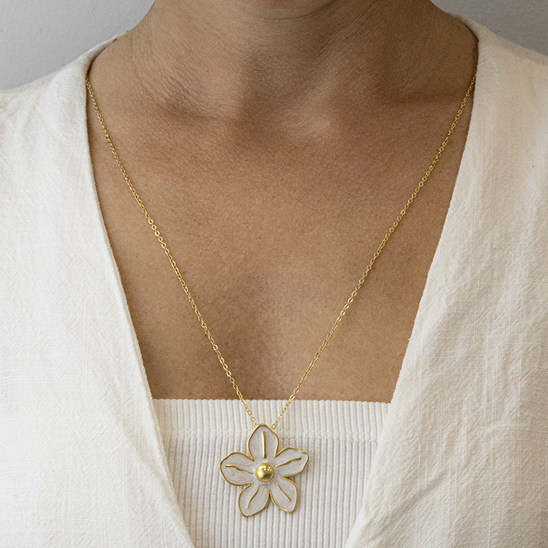 Necklace gold plated 18ct brass ring with enamel