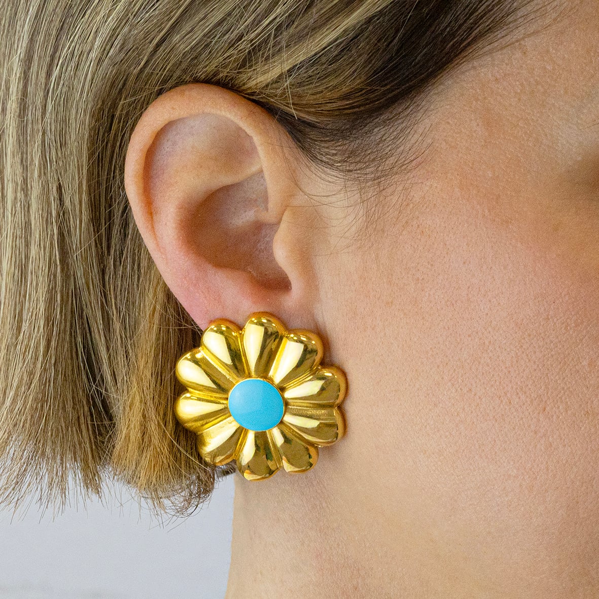 Earring gold plated 18ct brass ring with enamel