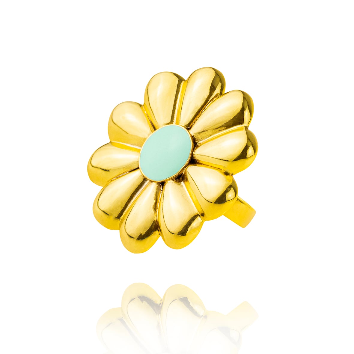 Yellow gold plated 18ct brass ring with enamel