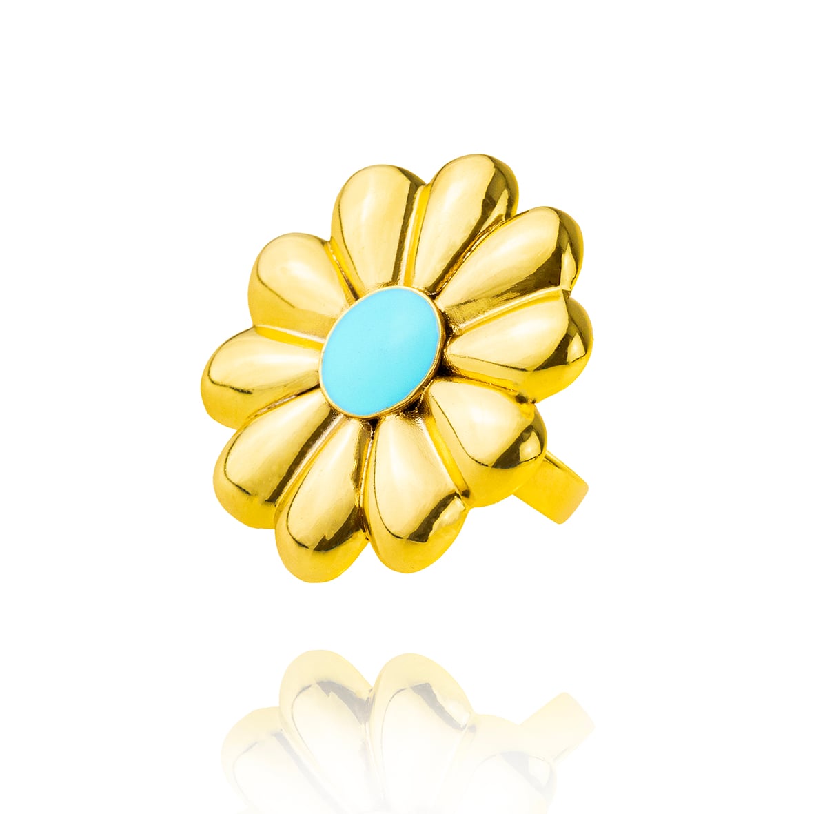 Yellow gold plated 18ct brass ring with enamel