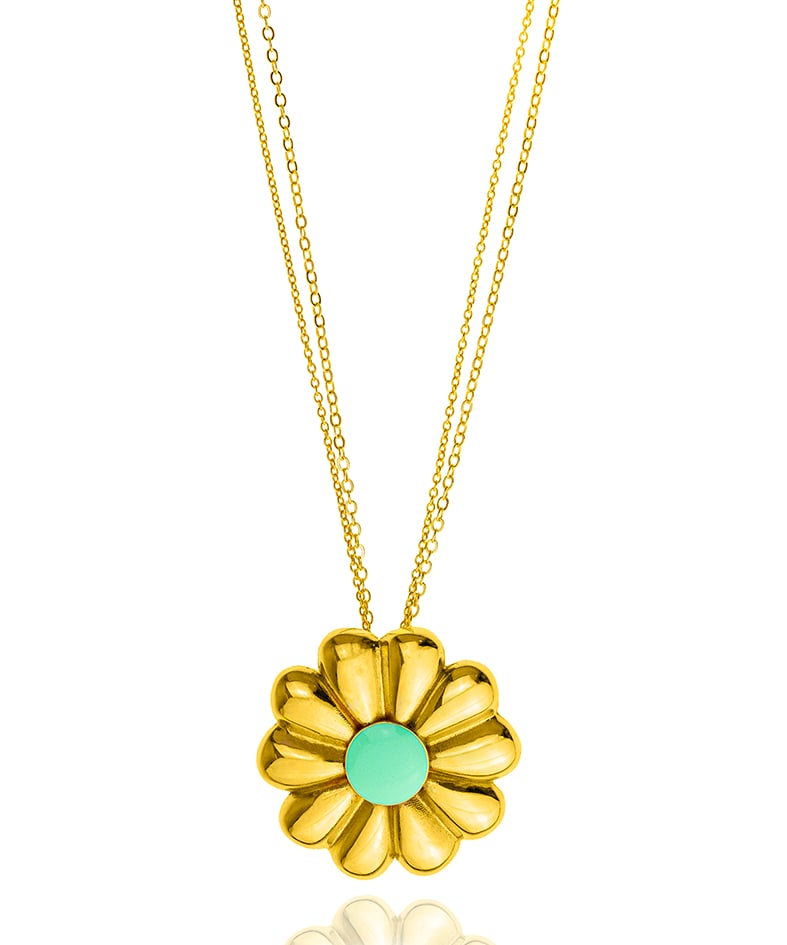 Necklace gold plated 18ct brass ring with enamel